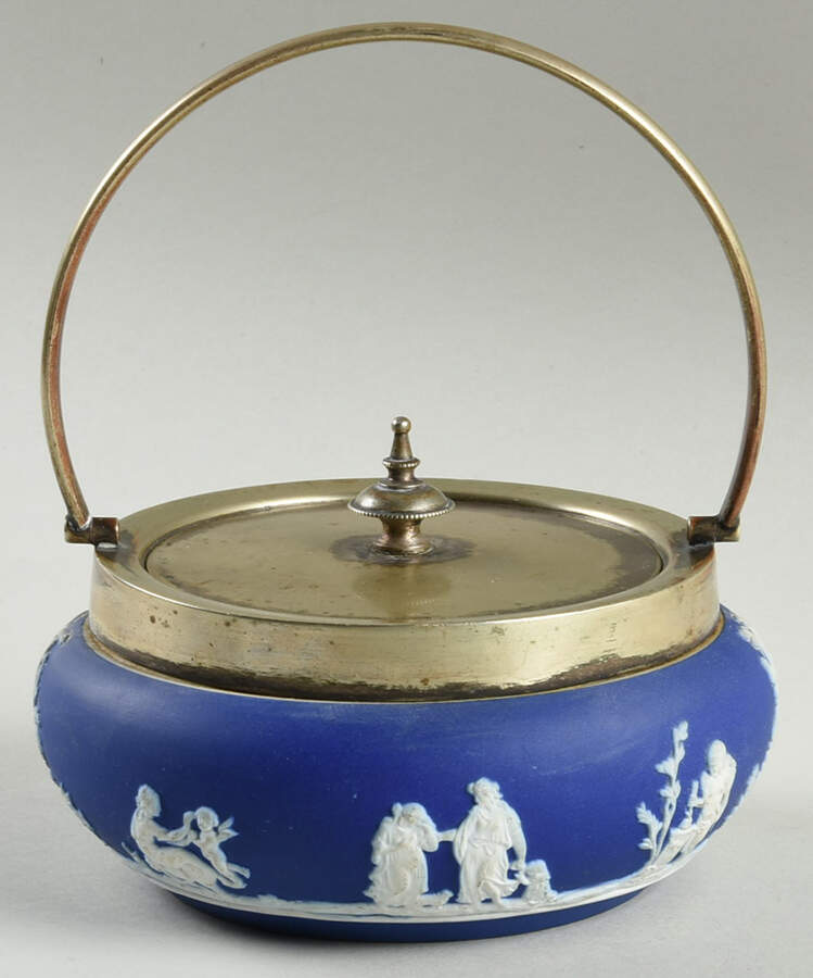 Cream Color on Wedgwood Blue Jasperware Round Covered Butter & Metal Lid by Wedgwood-1