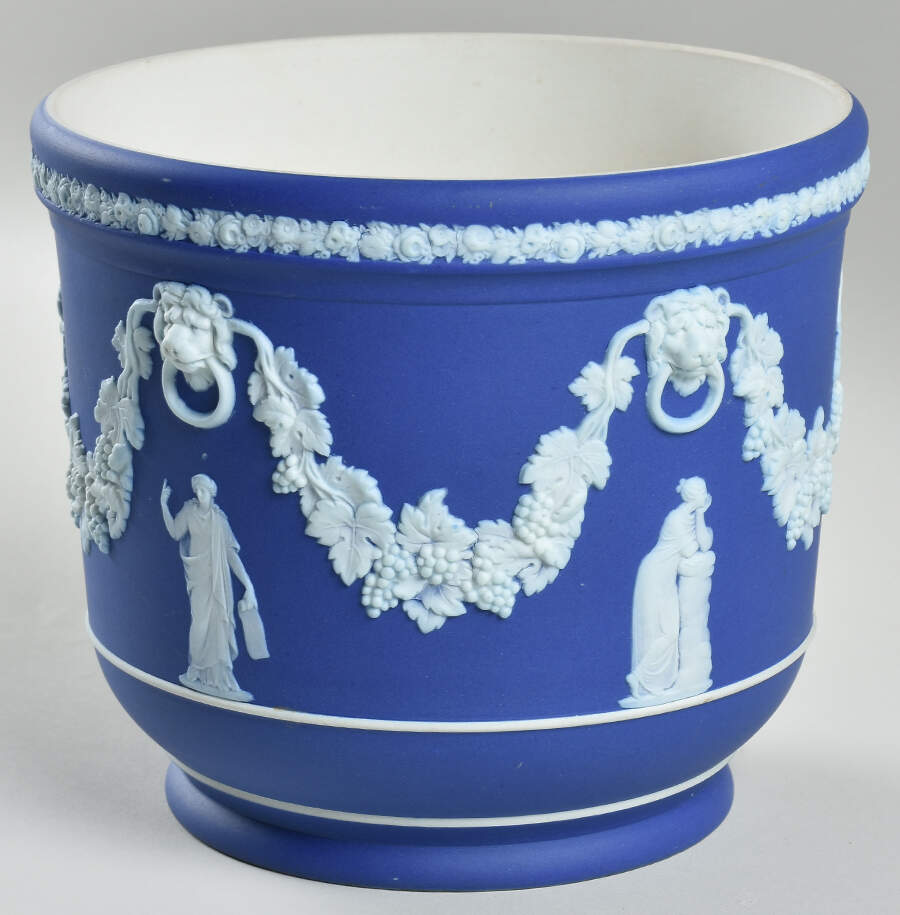 Cream Color on Wedgwood Blue Jasperware #317 5" Jardiniere by Wedgwood-1