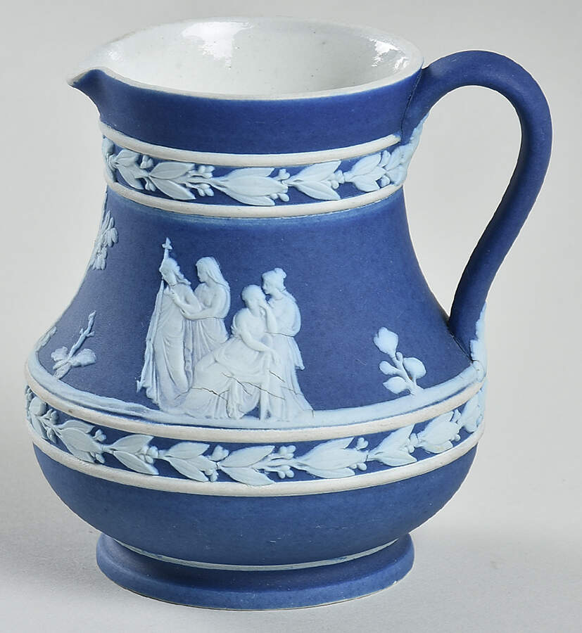 Cream Color on Wedgwood Blue Jasperware 3" Etruscan Jug by Wedgwood-1