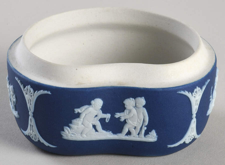 Cream Color on Wedgwood Blue Jasperware Bean Box No Lid by Wedgwood-1
