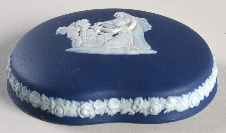 Cream Color on Wedgwood Blue Jasperware Lid for Bean Box by Wedgwood-1