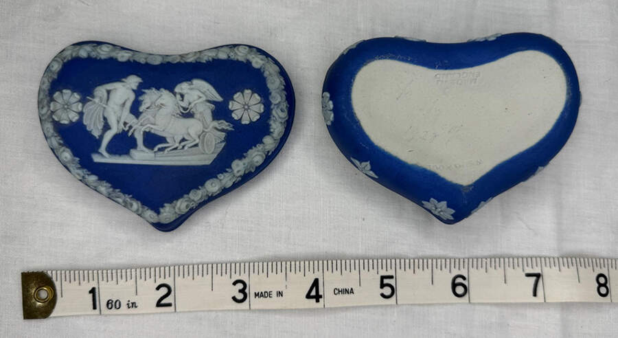 Cream Color on Wedgwood Blue Jasperware Heart Shape Box & Lid by Wedgwood-1