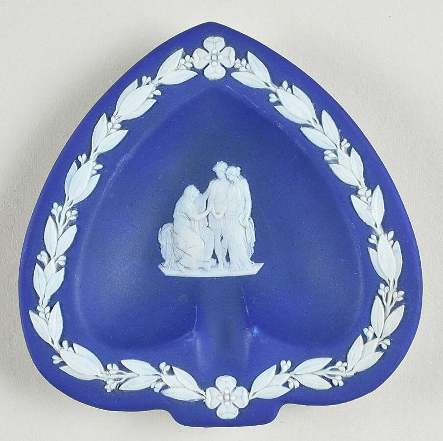 Cream Color on Wedgwood Blue Jasperware Small Spade Shape Ashtray by Wedgwood-1