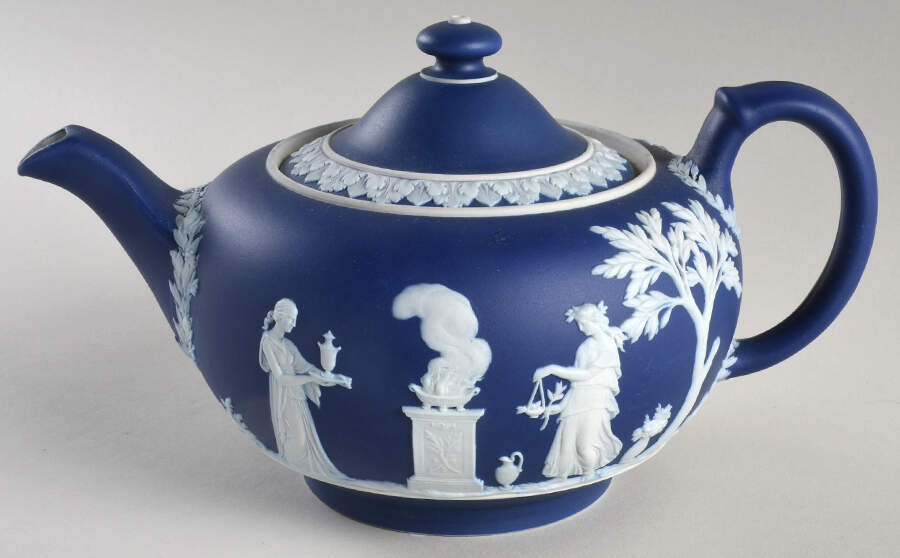 Cream Color on Wedgwood Blue Jasperware Teapot & Lid by Wedgwood-1