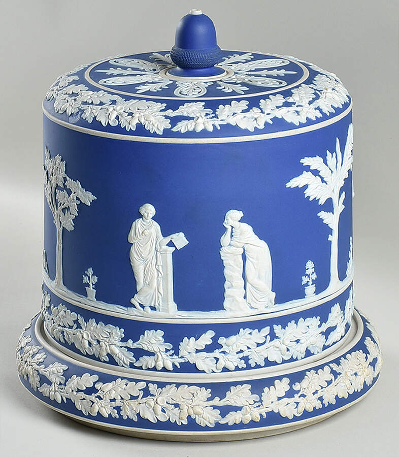 Cream Color on Wedgwood Blue Jasperware Round Cheese Dish & Lid by Wedgwood-1