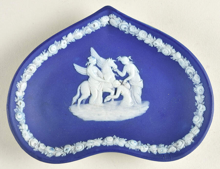 Cream Color on Wedgwood Blue Jasperware Small Heart Shape Ashtray by Wedgwood-1