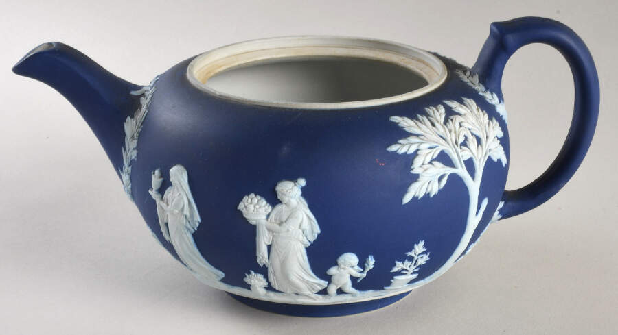 Cream Color on Wedgwood Blue Jasperware Teapot No Lid by Wedgwood-1