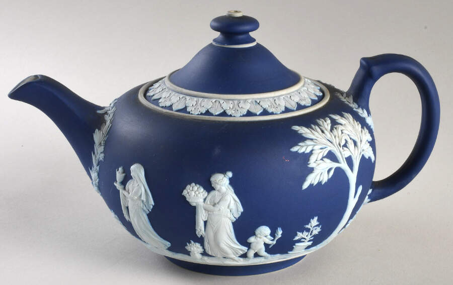 Cream Color on Wedgwood Blue Jasperware Teapot & Lid by Wedgwood-1