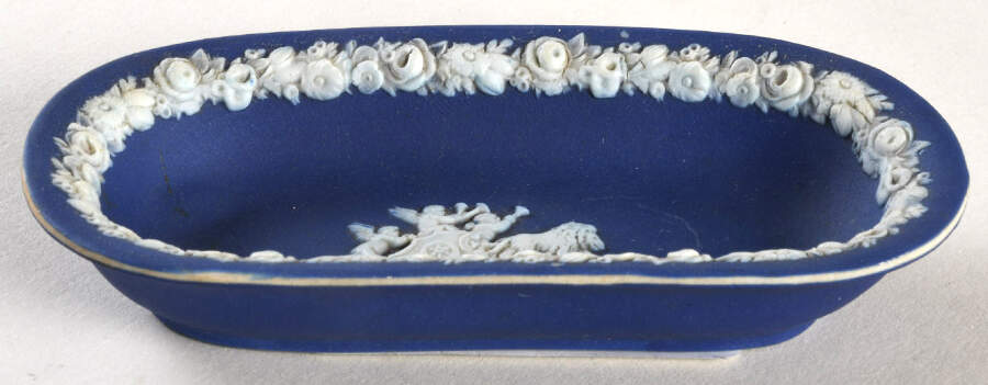 Cream Color on Wedgwood Blue Jasperware Pin Tray by Wedgwood-1