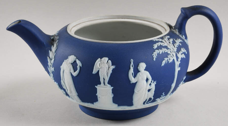 Cream Color on Wedgwood Blue Jasperware Small Teapot No Lid by Wedgwood-1