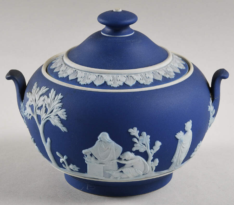 Cream Color on Wedgwood Blue Jasperware 146 Shape Sugar Bowl & Lid by Wedgwood-1