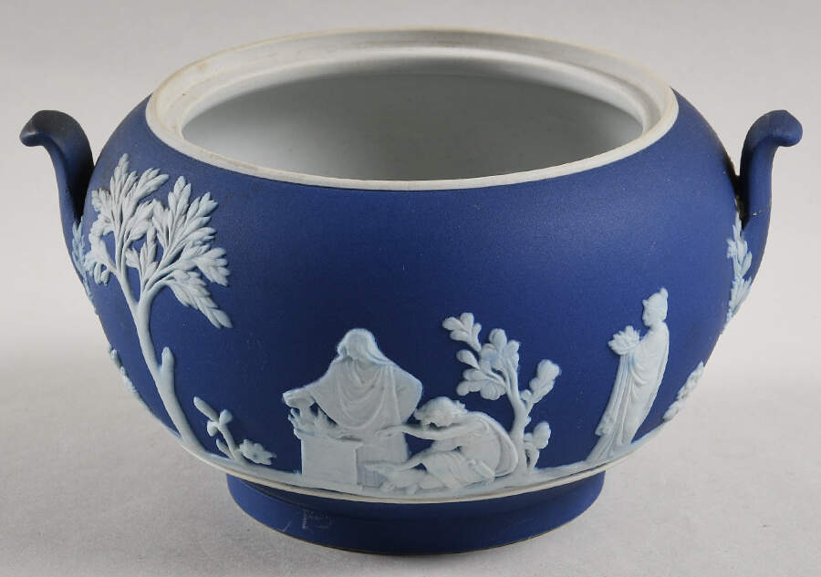 Cream Color on Wedgwood Blue Jasperware 146 Shape Sugar Bowl No Lid by Wedgwood-1