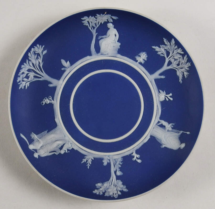 Cream Color on Wedgwood Blue Jasperware Saucer by Wedgwood-1