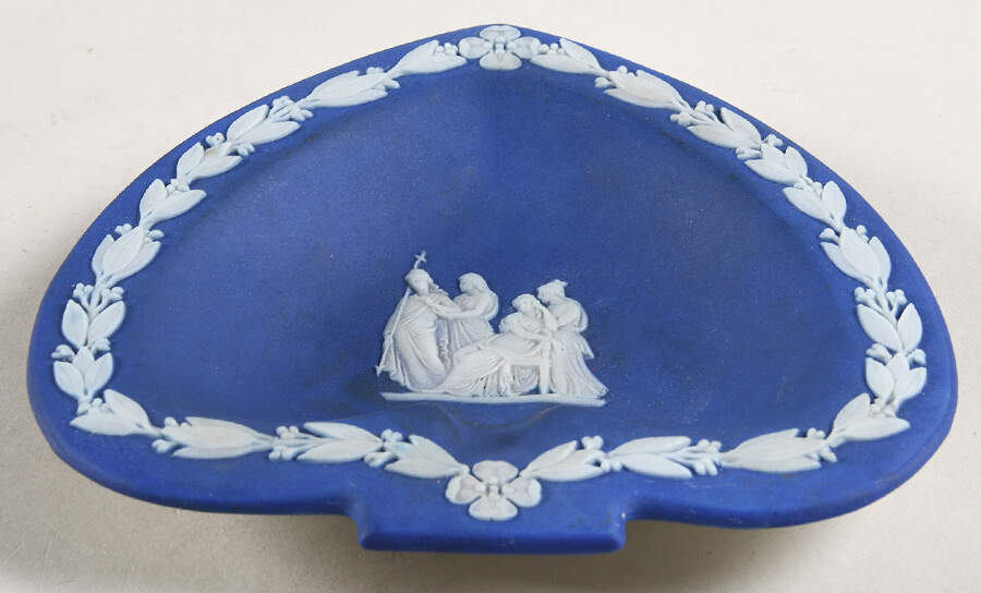 Cream Color on Wedgwood Blue Jasperware Small Spade Shape Ashtray by Wedgwood-1