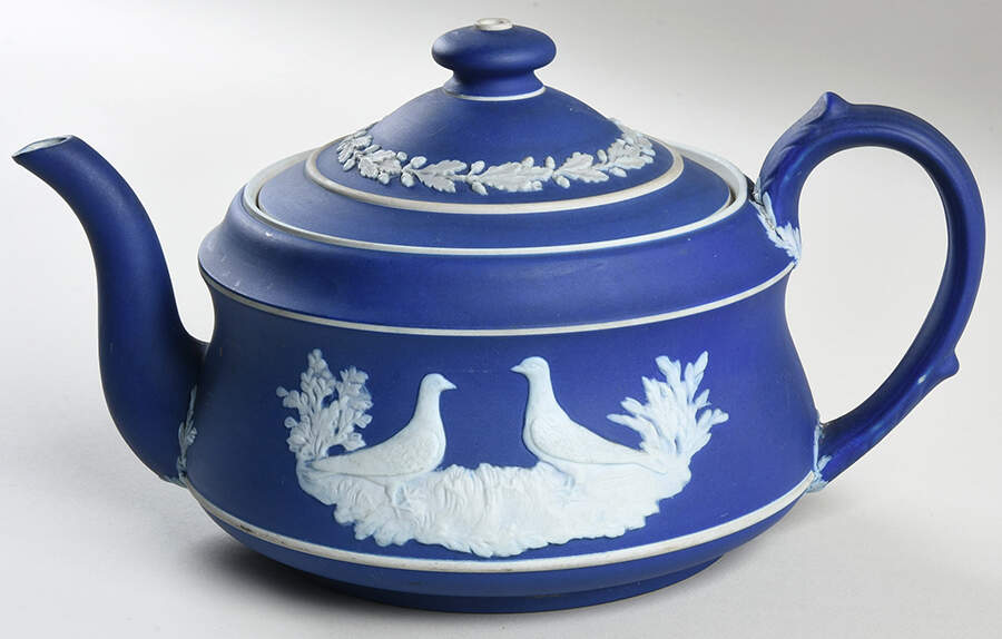 Cream Color on Wedgwood Blue Jasperware Teapot & Lid by Wedgwood-1