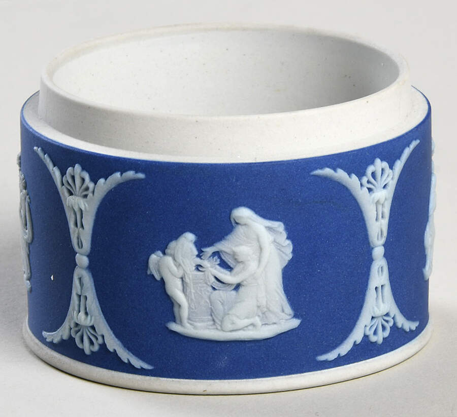 Cream Color on Wedgwood Blue Jasperware 2" Round Box No Lid by Wedgwood-1