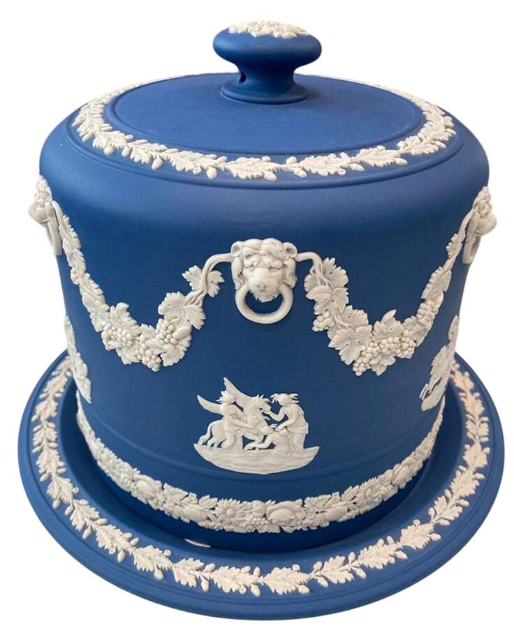 Cream Color on Wedgwood Blue Jasperware Round Cheese Dish & Lid by Wedgwood-1
