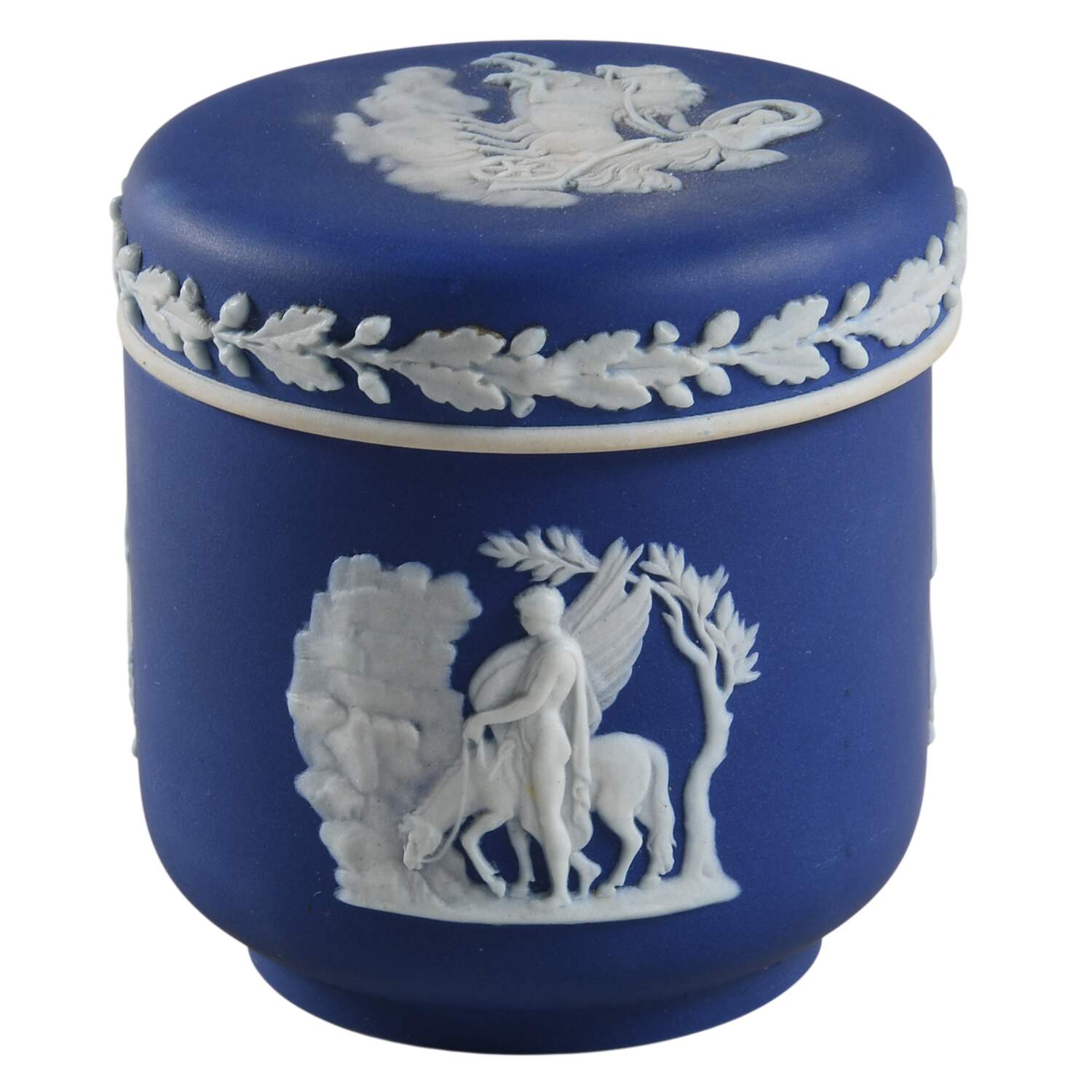 Cream Color on Wedgwood Blue Jasperware Pomade Box & Lid by Wedgwood-1