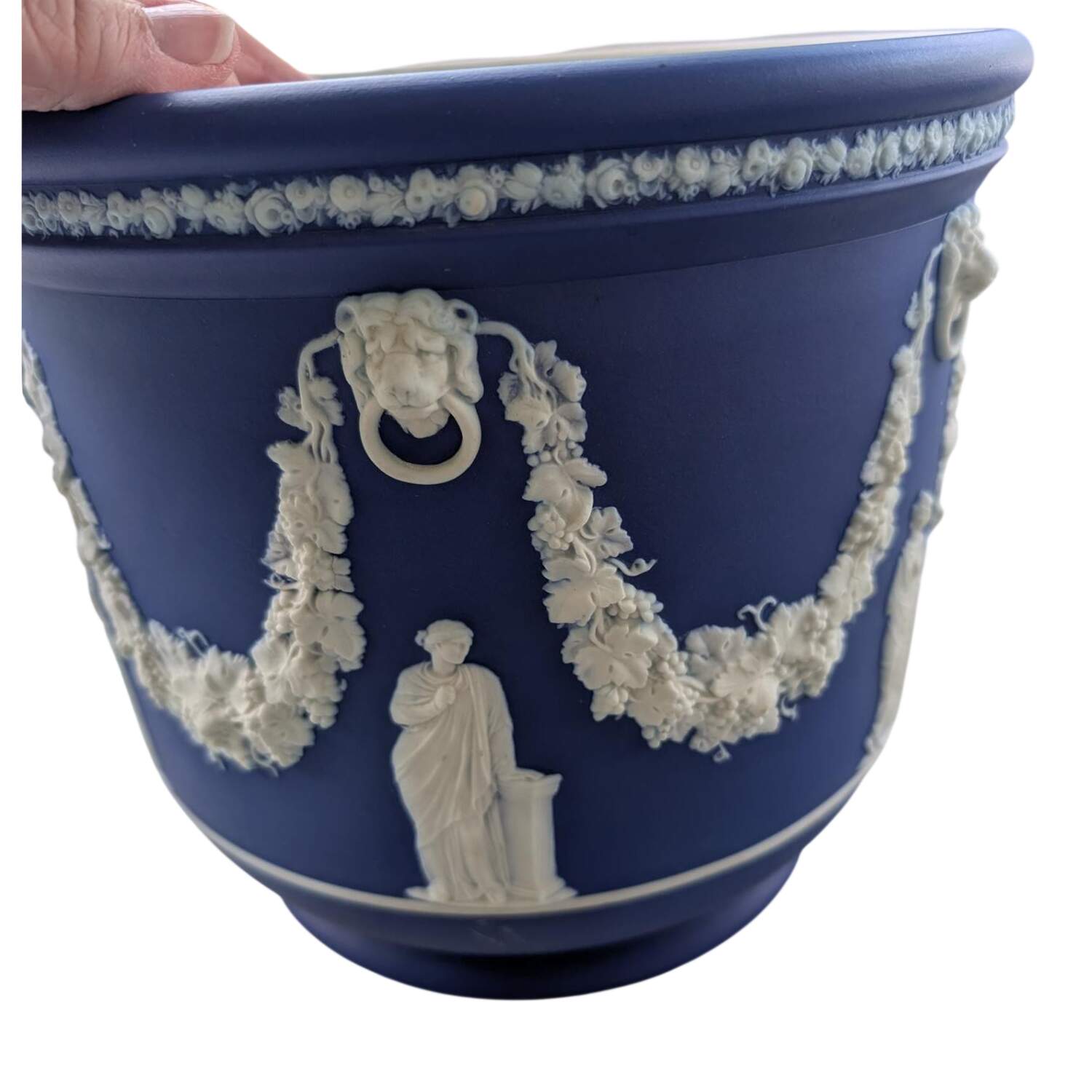Cream Color on Wedgwood Blue Jasperware #317 8" Jardiniere by Wedgwood-1