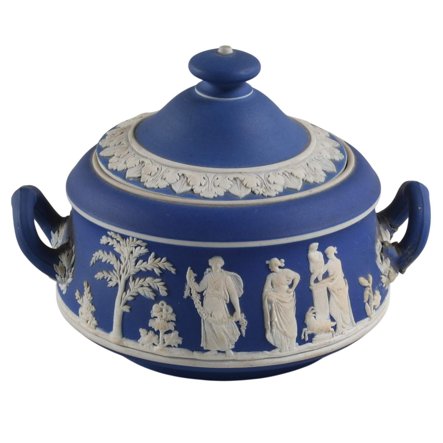 Cream Color on Wedgwood Blue Jasperware Sugar Bowl & Lid by Wedgwood-1