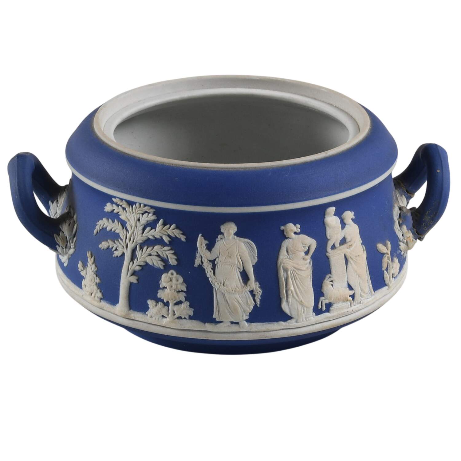 Cream Color on Wedgwood Blue Jasperware Sugar Bowl No Lid by Wedgwood-1
