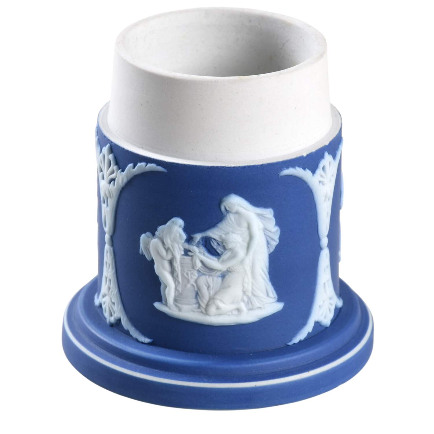 Cream Color on Wedgwood Blue Jasperware Tobacco Jar No Lid by Wedgwood-1