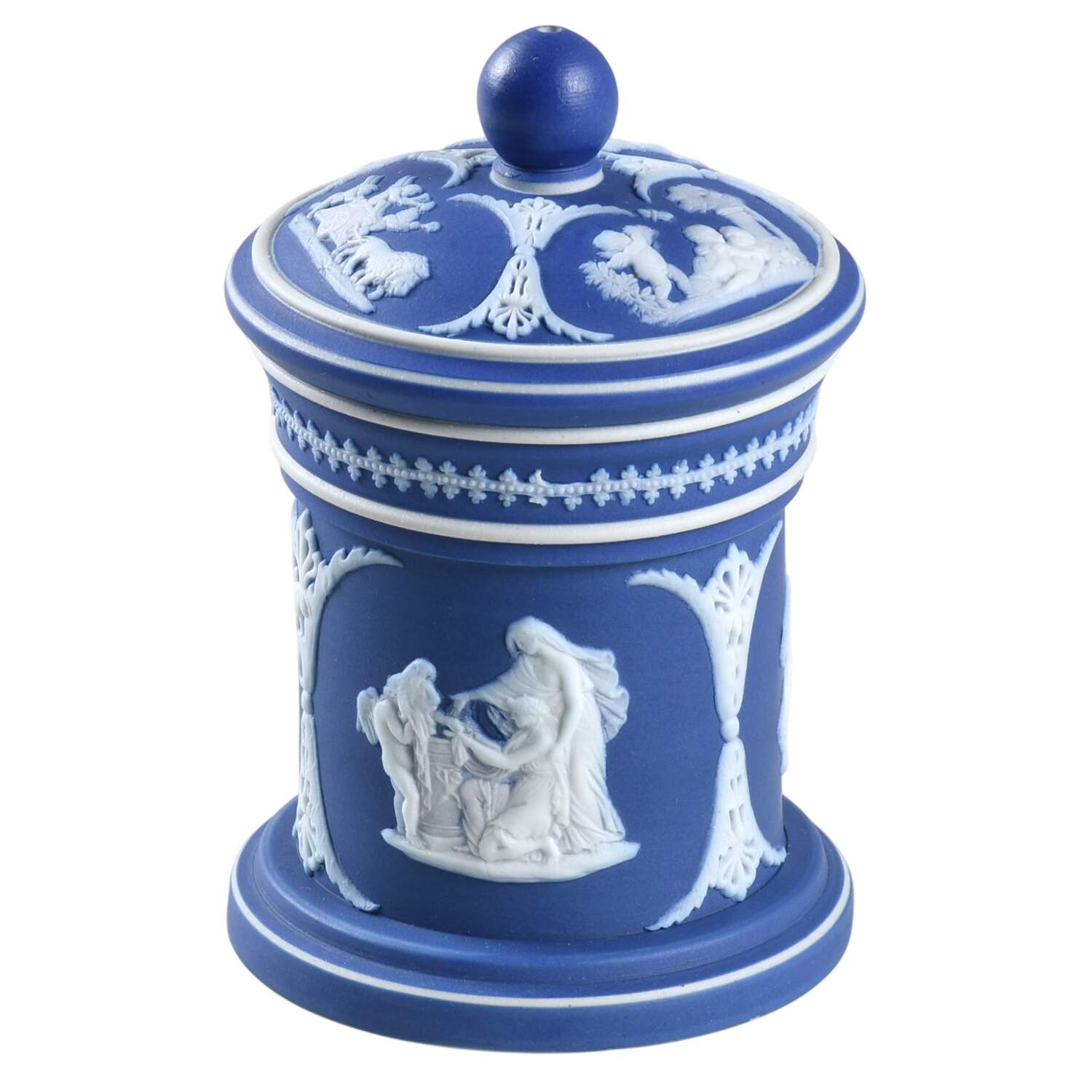 Cream Color on Wedgwood Blue Jasperware Tobacco Jar & Lid by Wedgwood-1