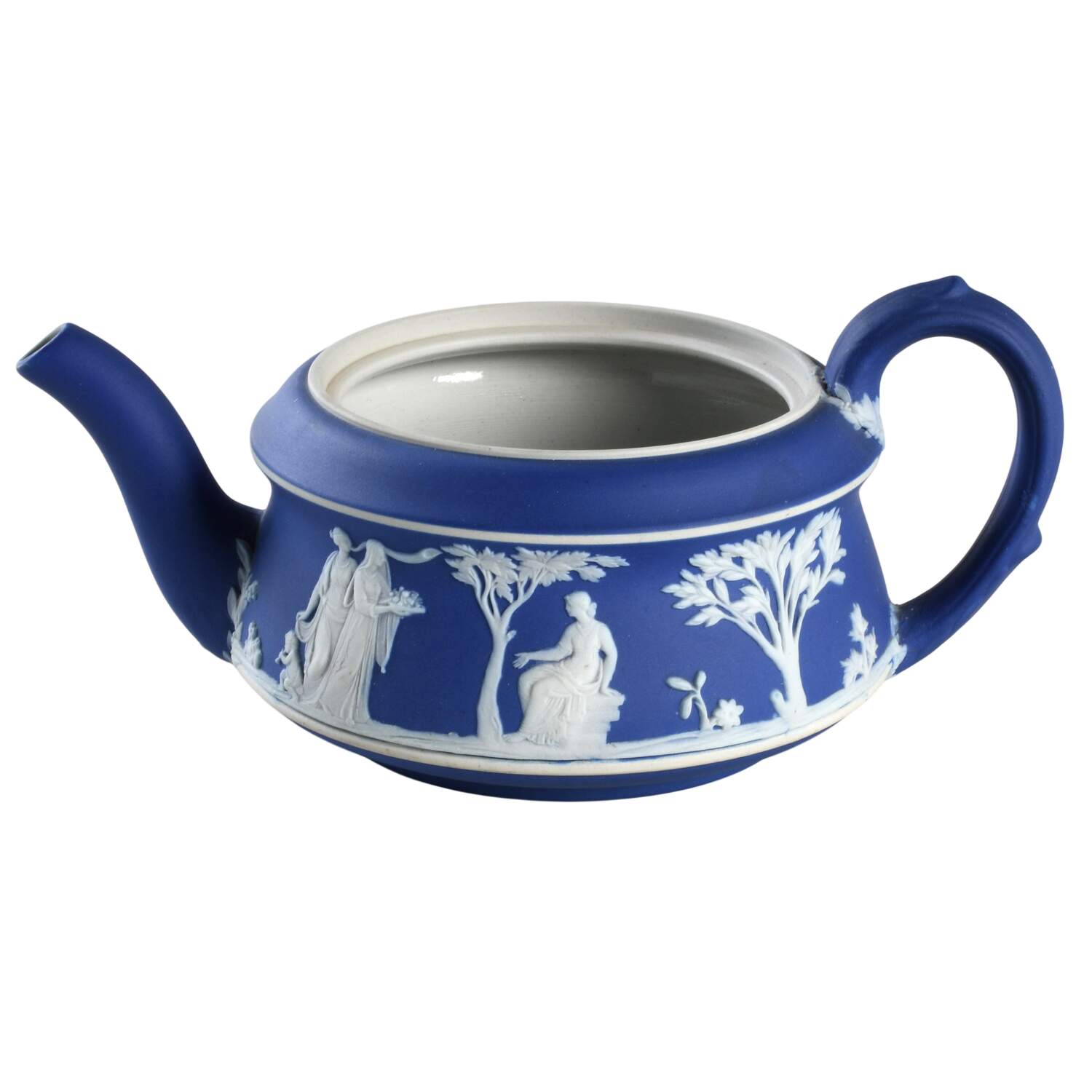 Cream Color on Wedgwood Blue Jasperware Mini Teapot No Lid by Wedgwood-1