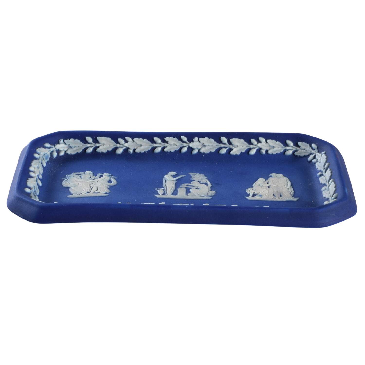 Cream Color on Wedgwood Blue Jasperware 6" Oblong Tray by Wedgwood-1