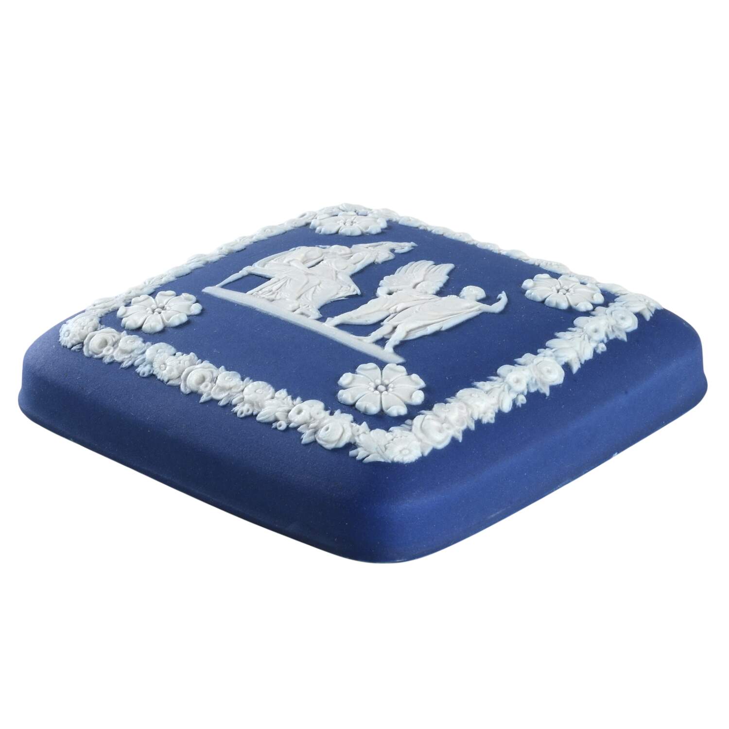 Cream Color on Wedgwood Blue Jasperware Lid for Square Box by Wedgwood-1
