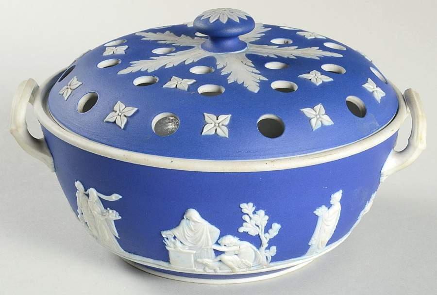 Cream Color on Wedgwood Blue Jasperware Potpourri Jar & Lid by Wedgwood-1