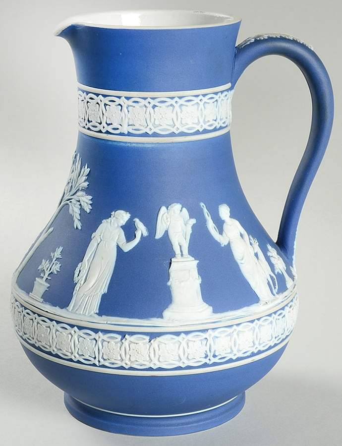 Cream Color on Wedgwood Blue Jasperware 8" Etruscan Jug by Wedgwood-1