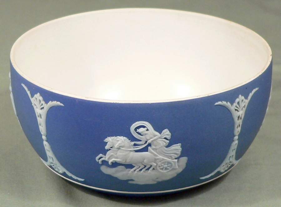 Cream Color on Wedgwood Blue Jasperware Bute Bowl by Wedgwood-1