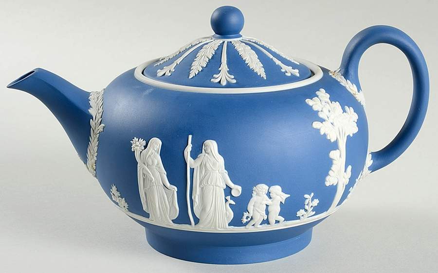 Cream Color on Wedgwood Blue Jasperware Teapot & Lid by Wedgwood-1
