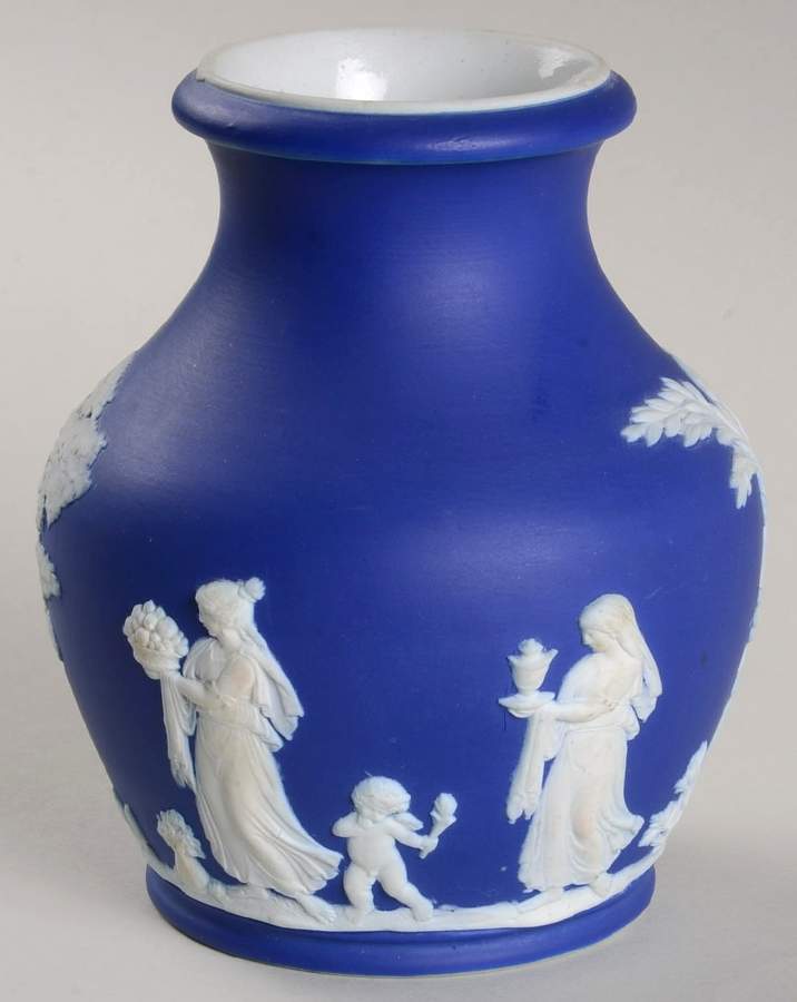 Cream Color on Wedgwood Blue Jasperware 4" Vase by Wedgwood-1