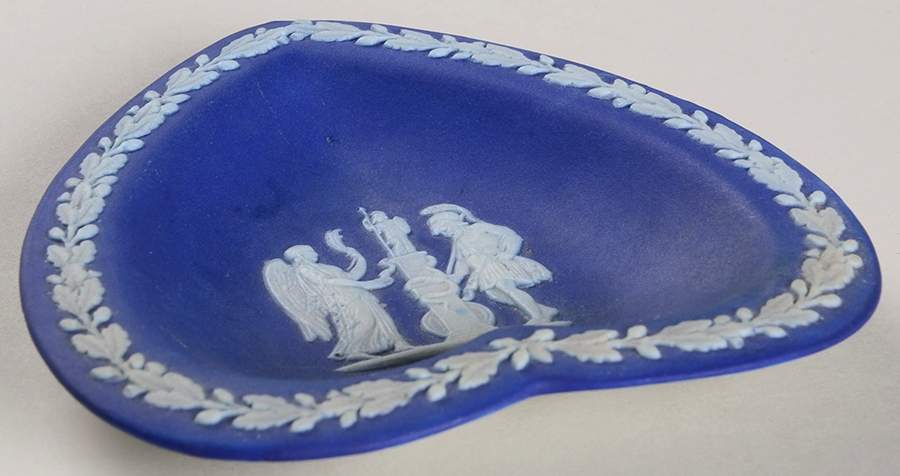 Cream Color on Wedgwood Blue Jasperware Small Heart Shape Ashtray by Wedgwood-1