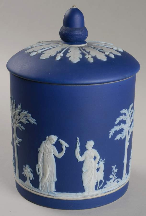 Cream Color on Wedgwood Blue Jasperware Candy Jar & Lid by Wedgwood-1