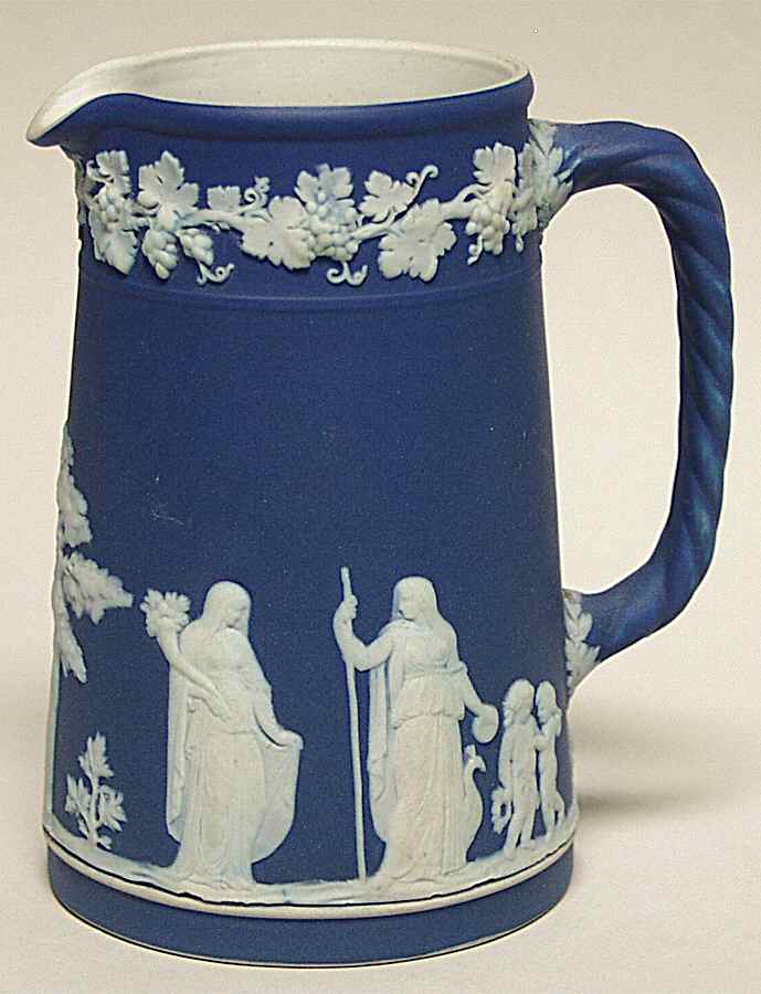 Cream Color on Wedgwood Blue Jasperware Large Trojan Jug by Wedgwood-1