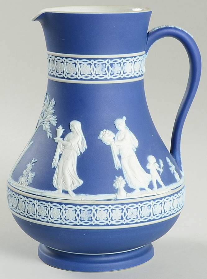 Cream Color on Wedgwood Blue Jasperware 9" Etruscan Jug by Wedgwood-1