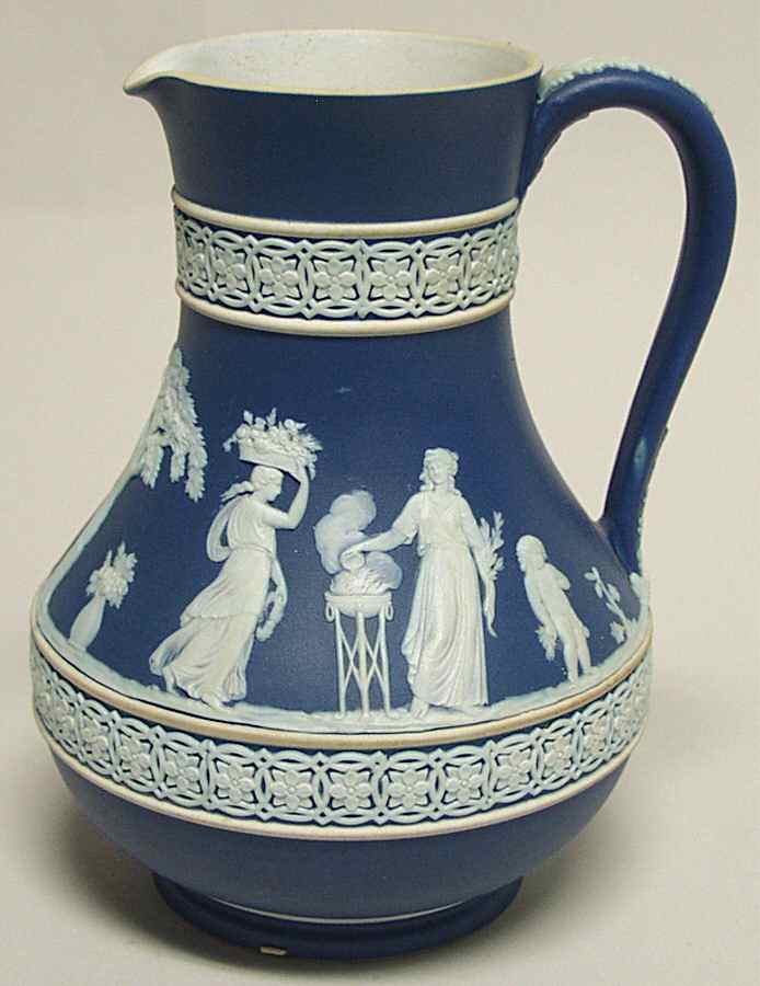 Cream Color on Wedgwood Blue Jasperware 6" Etruscan Jug by Wedgwood-1