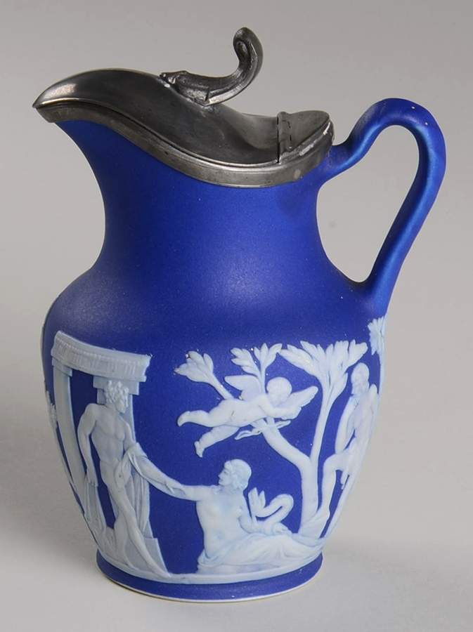 Cream Color on Wedgwood Blue Jasperware Syrup with Metal Lid by Wedgwood-1