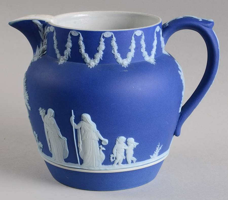 Cream Color on Wedgwood Blue Jasperware 16 Oz Dutch Sacrifice Jug by Wedgwood-1