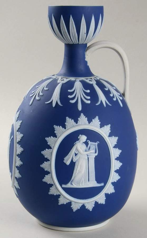 Cream Color on Wedgwood Blue Jasperware 8" Handled Vase by Wedgwood-1