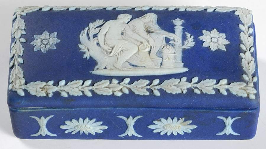 Cream Color on Wedgwood Blue Jasperware 4" Rectangular Box with Lid by Wedgwood-1