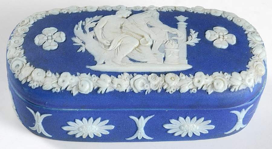 Cream Color on Wedgwood Blue Jasperware Match Box Holder & Lid by Wedgwood-1