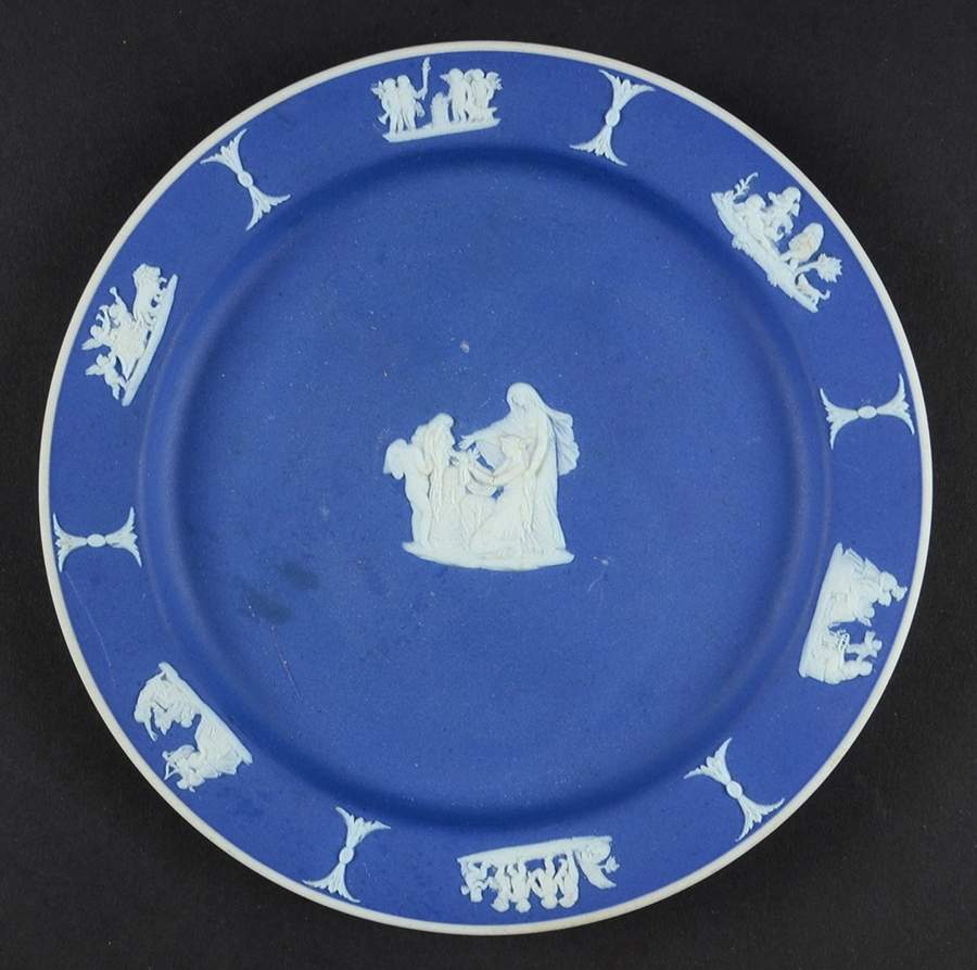 Cream Color on Wedgwood Blue Jasperware Dessert/Pie Plate by Wedgwood-1
