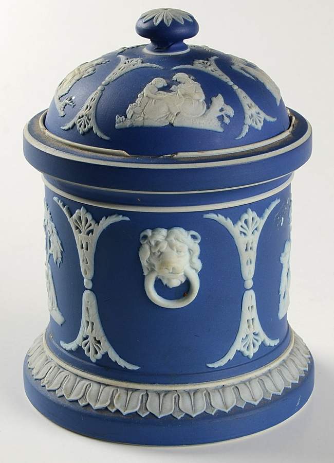 Cream Color on Wedgwood Blue Jasperware Tobacco Jar & Lid by Wedgwood-1