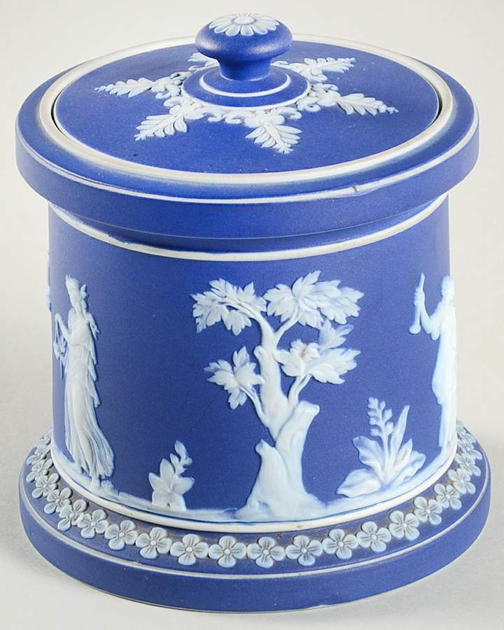 Cream Color on Wedgwood Blue Jasperware Tobacco Jar & Lid by Wedgwood-1