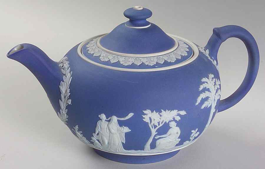 Cream Color on Wedgwood Blue Jasperware Mini Teapot & Lid by Wedgwood-1