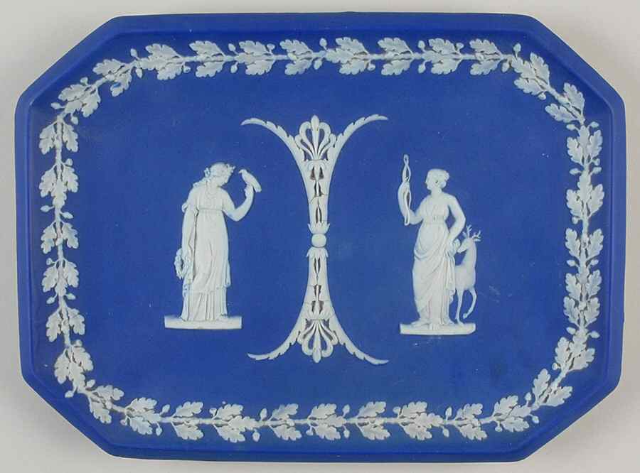 Cream Color on Wedgwood Blue Jasperware 10" Comb Tray by Wedgwood-1